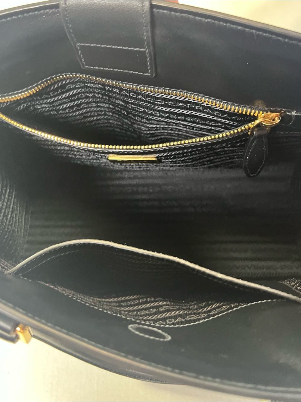 Prada Saffiano & Soft Calf Leather Medium Open Tote Bag (1BA113) Black - Picture 9 of 16